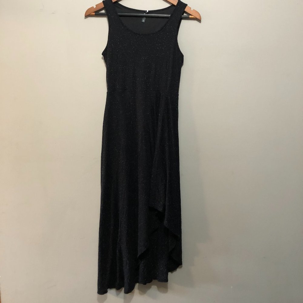Eric & Lani Sleeveless Dress w/ Asymmetrical Hem Speckled Pattern Black Small